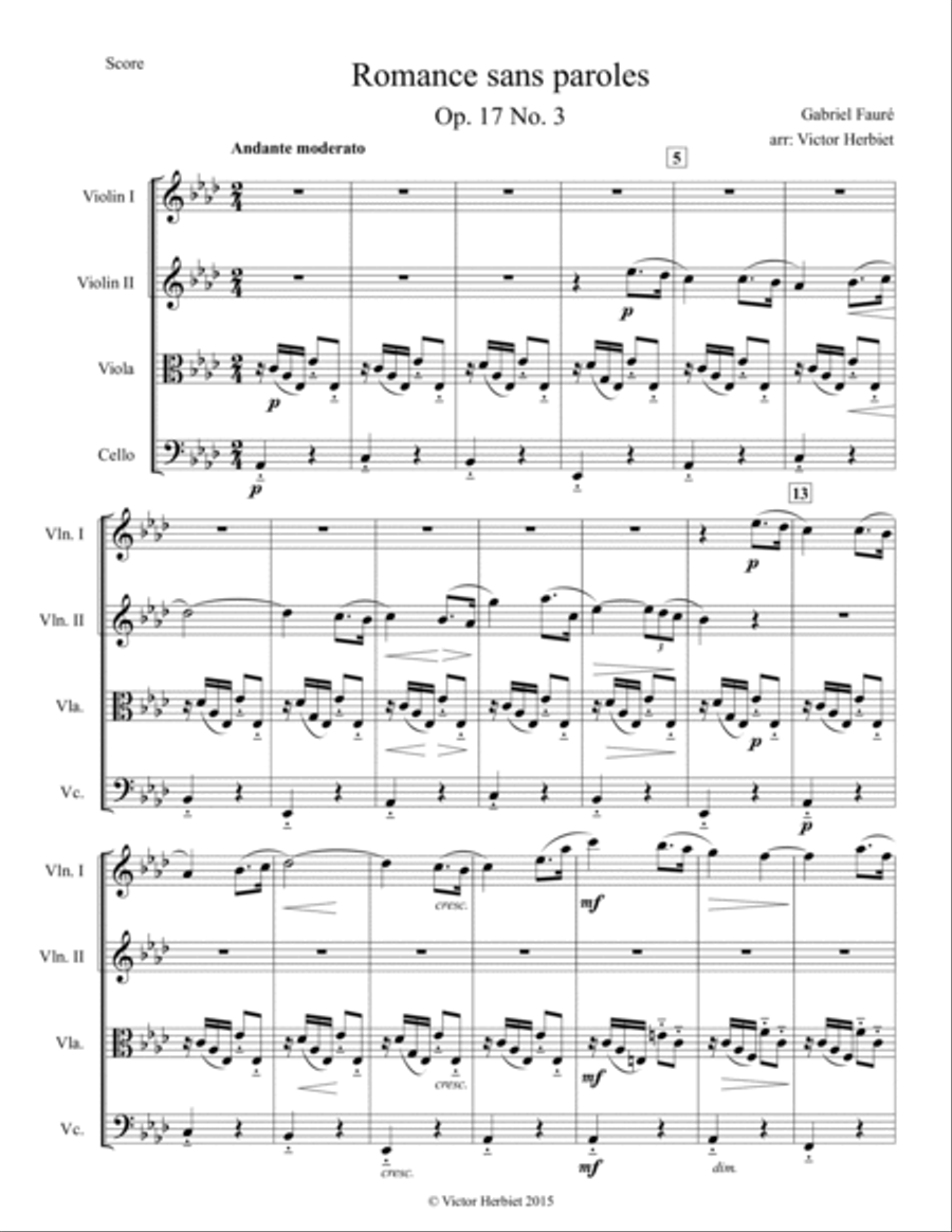 Romance sans paroles String Quartet scores gallery preview page 2