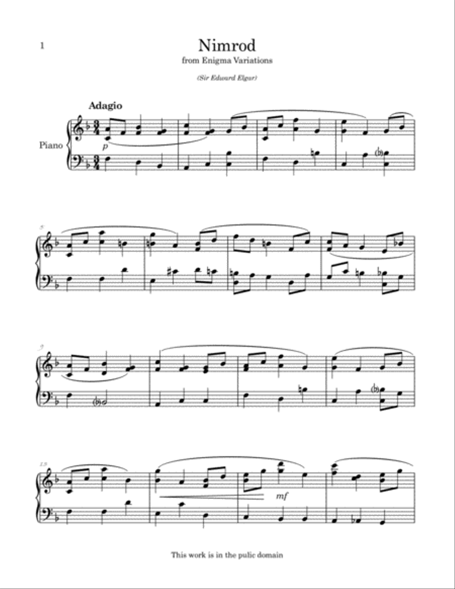 Nimrod arranged for easy piano Easy Piano scores gallery preview page 2