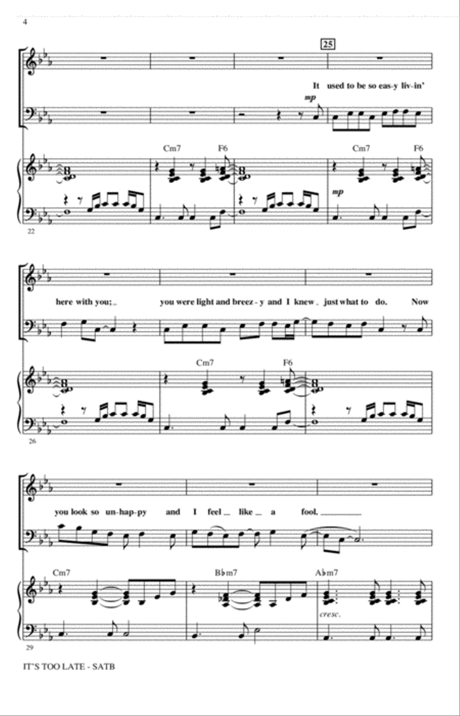 It's Too Late (arr. Roger Emerson) 4-Part scores gallery preview page 3
