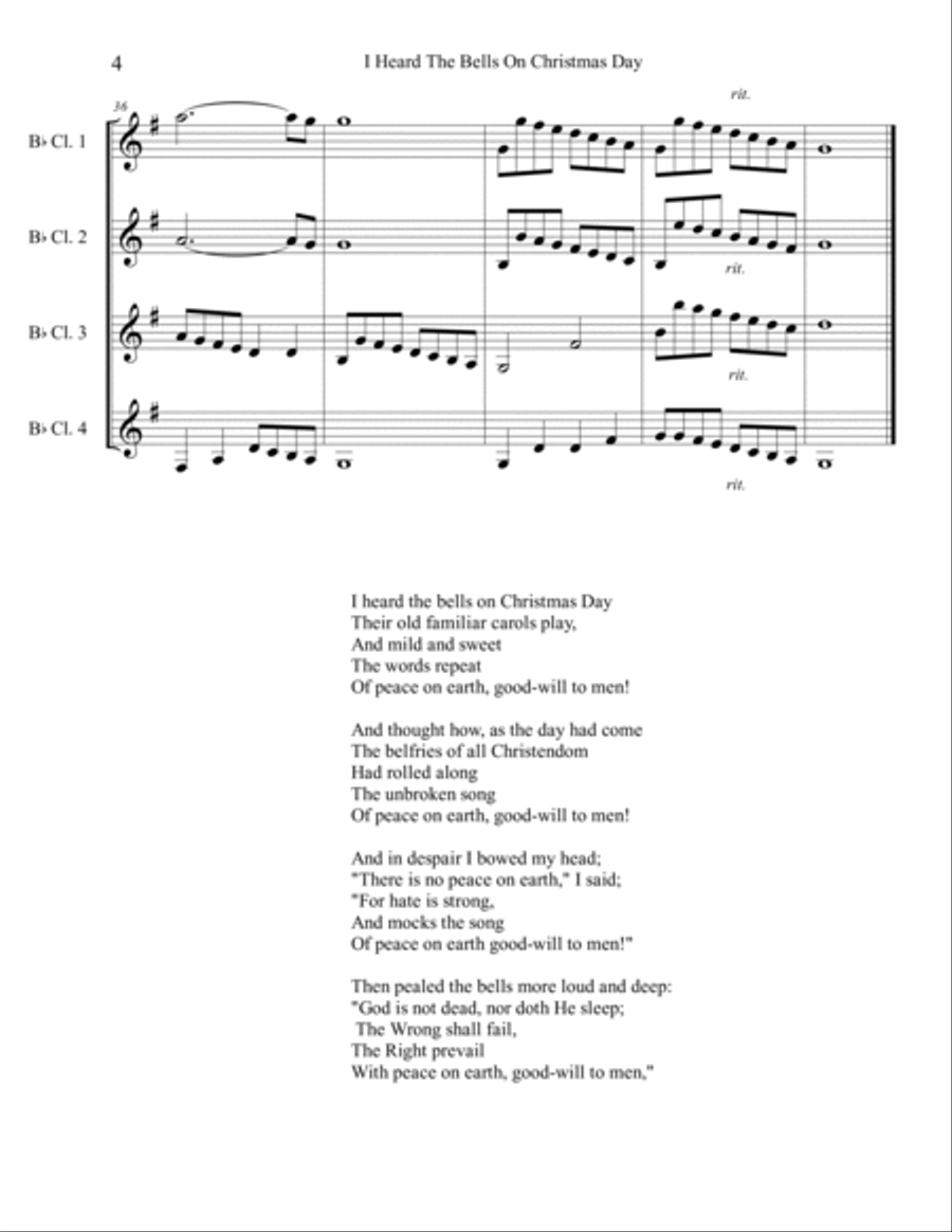 I Heard The Bells On Christmas Day Clarinet Quartet scores gallery preview page 4