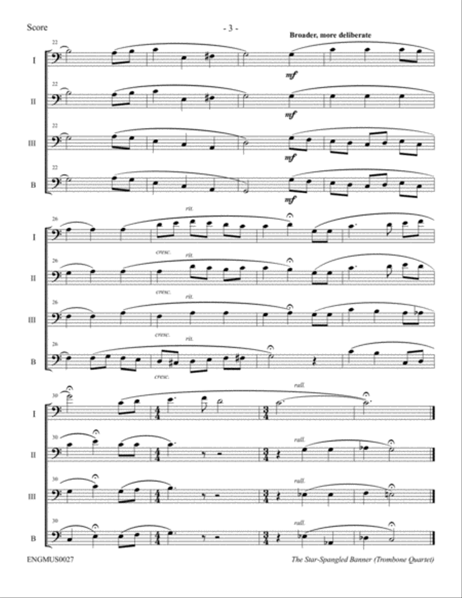The Star-Spangled Banner (Trombone Quartet) Trombone Quartet scores gallery preview page 4