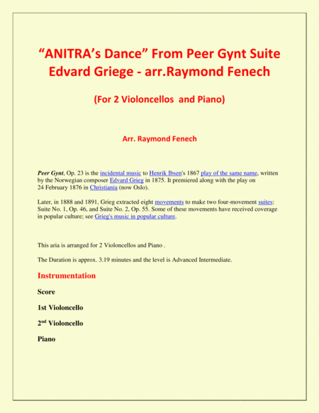 Anitra's Dance - From Peer Gynt (2 Violoncellos and Piano) image number null