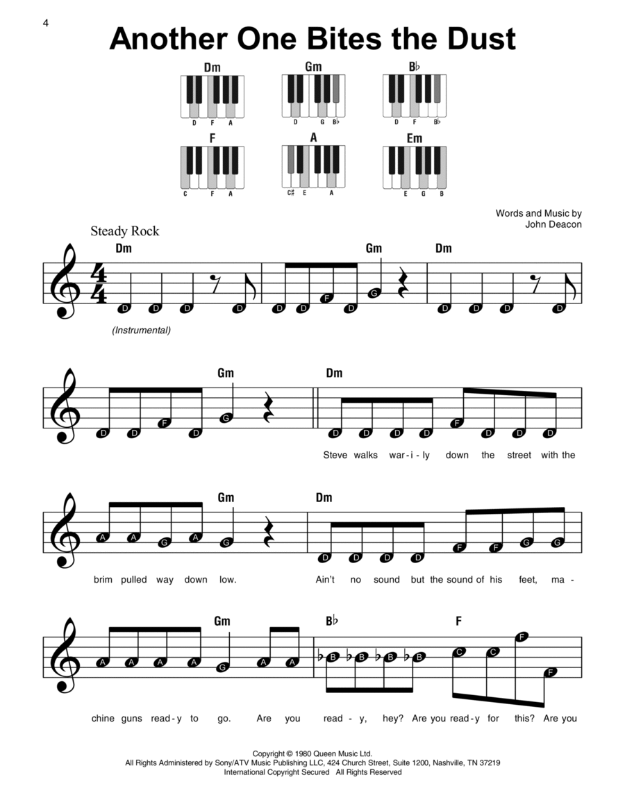 Another One Bites The Dust Easy Piano scores gallery preview page 1