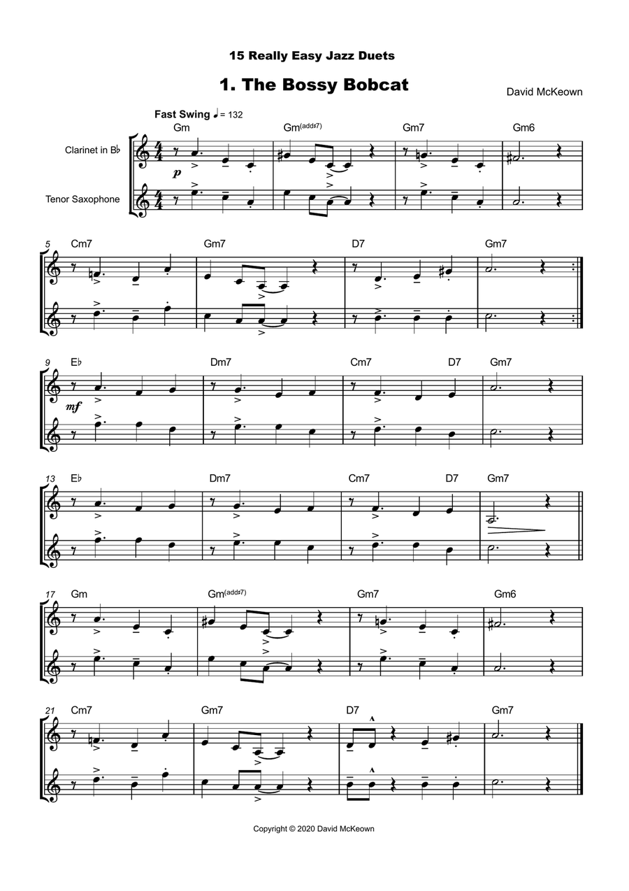 15 Really Easy Jazz Duets for Clarinet and Tenor Saxophone Duet Woodwind Duet scores gallery preview page 2