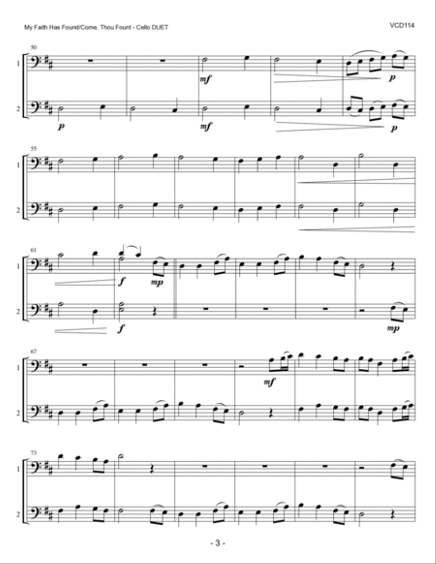 MY FAITH HAS FOUND A RESTING PLACE/COME THOU FOUNT OF EVERY BLESSING - Cello Duet (unaccompanied) String Duet scores gallery preview page 3