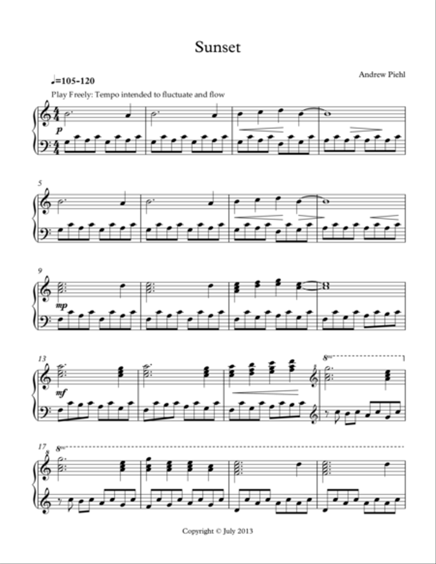 Sunset Piano Solo scores gallery preview page 1