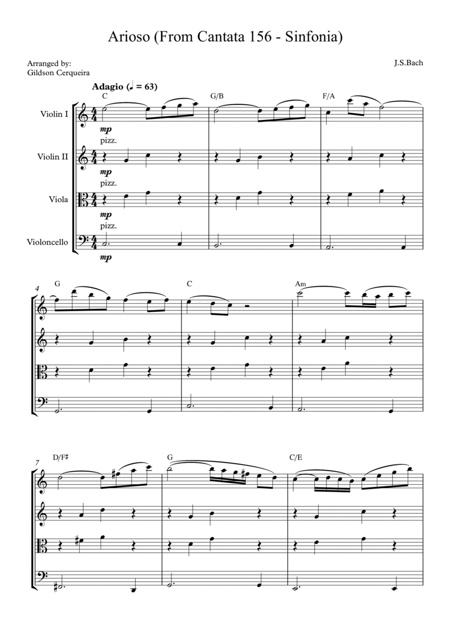 Arioso (From Cantata 156 - Sinfonia) String Quartet scores gallery preview page 1