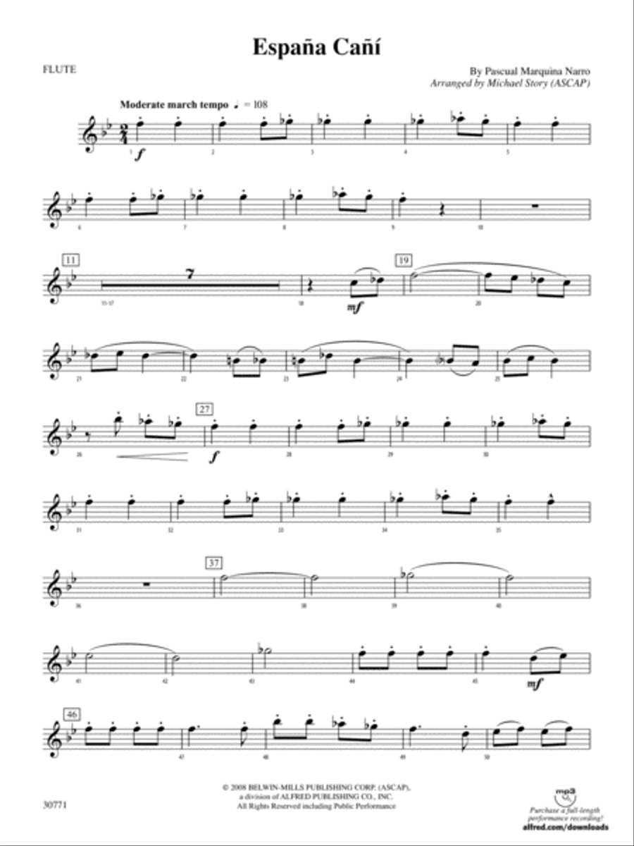 España Cañí: Flute España Cañí: Flute Concert Band scores gallery preview page 1