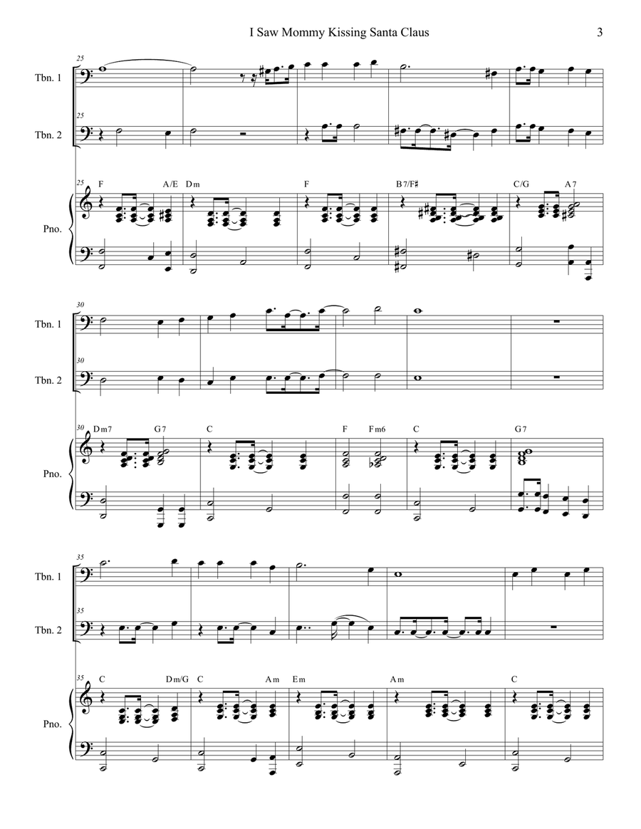 I Saw Mommy Kissing Santa Claus Trombone Duet scores gallery preview page 3