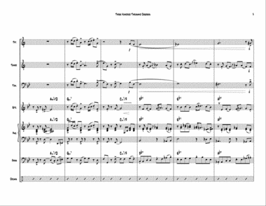 Three Hundred Thousand Degrees (trumpet, sax, trombone) Small Ensemble scores gallery preview page 4