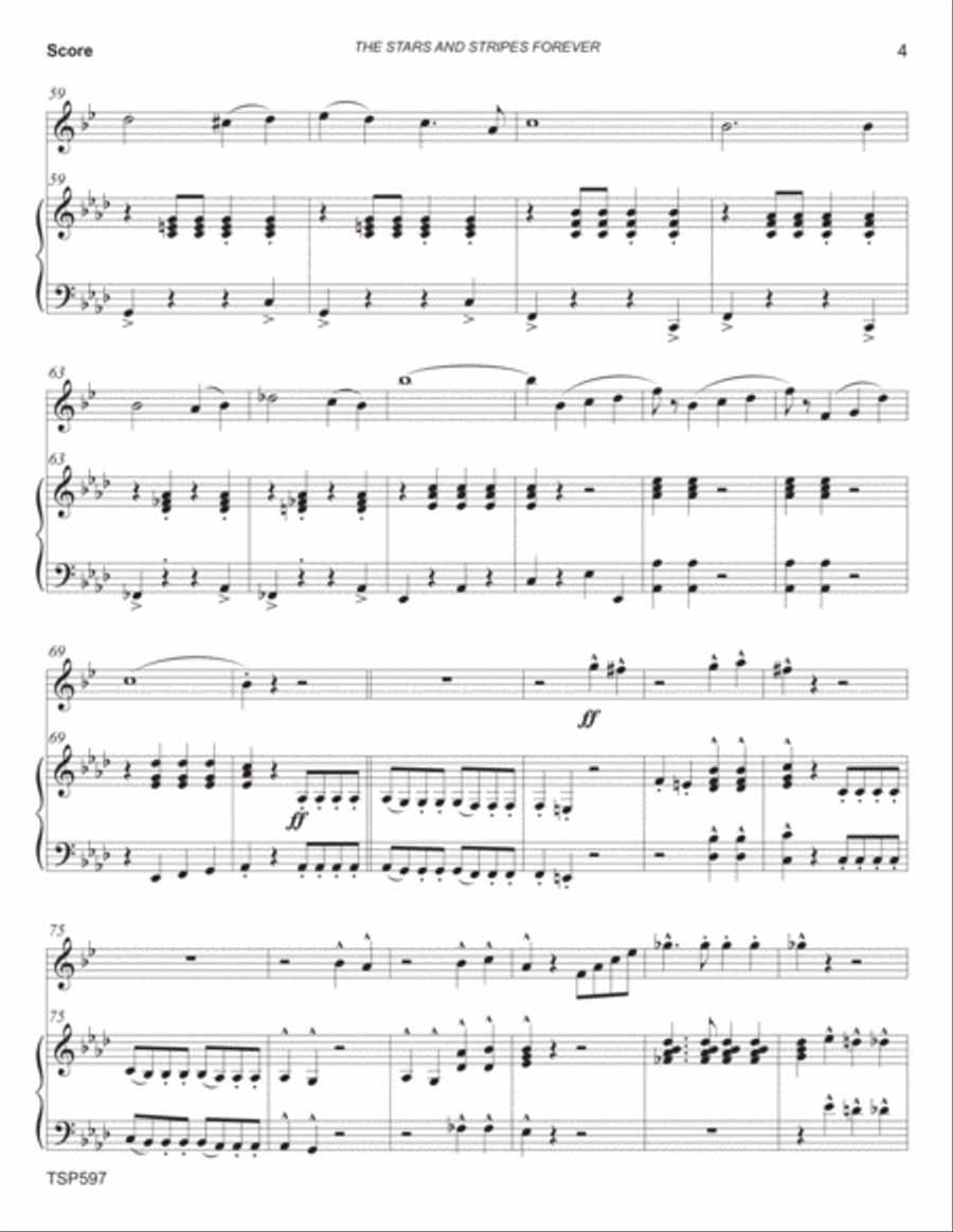 THE STARS AND STRIPES FOREVER - TRUMPET SOLO with Piano Accompaniment Trumpet Solo scores gallery preview page 4
