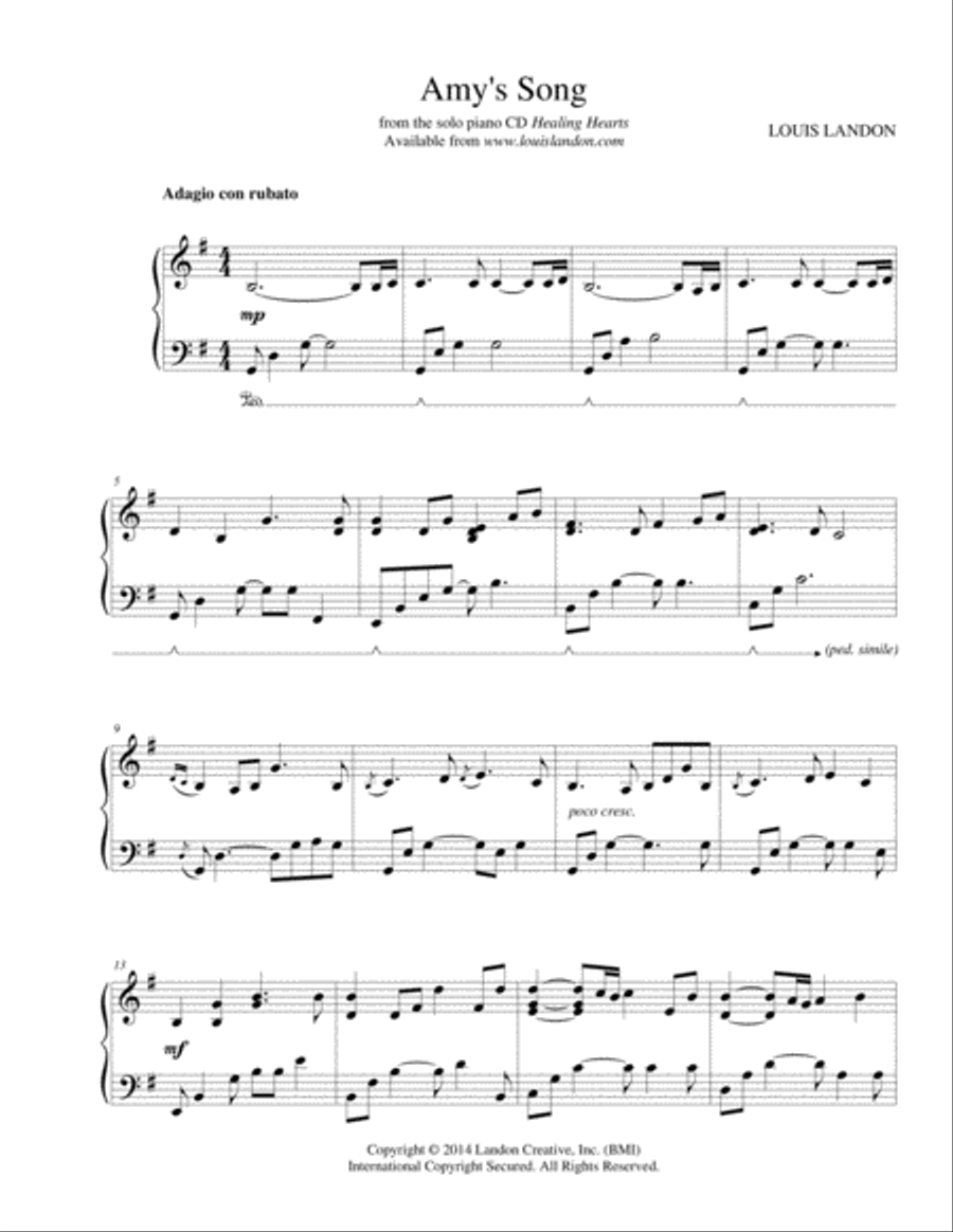 Amy's Song Piano Solo scores gallery preview page 1