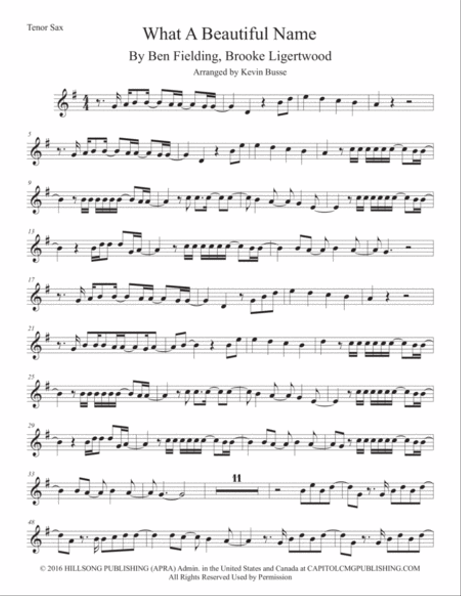 What A Beautiful Name Tenor Saxophone scores gallery preview page 1
