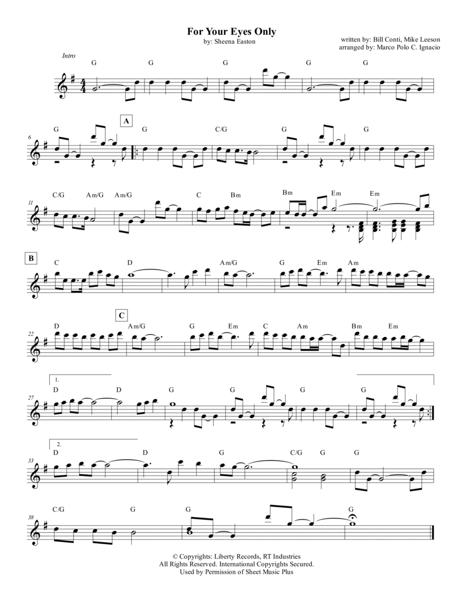For Your Eyes Only Piano scores gallery preview page 1