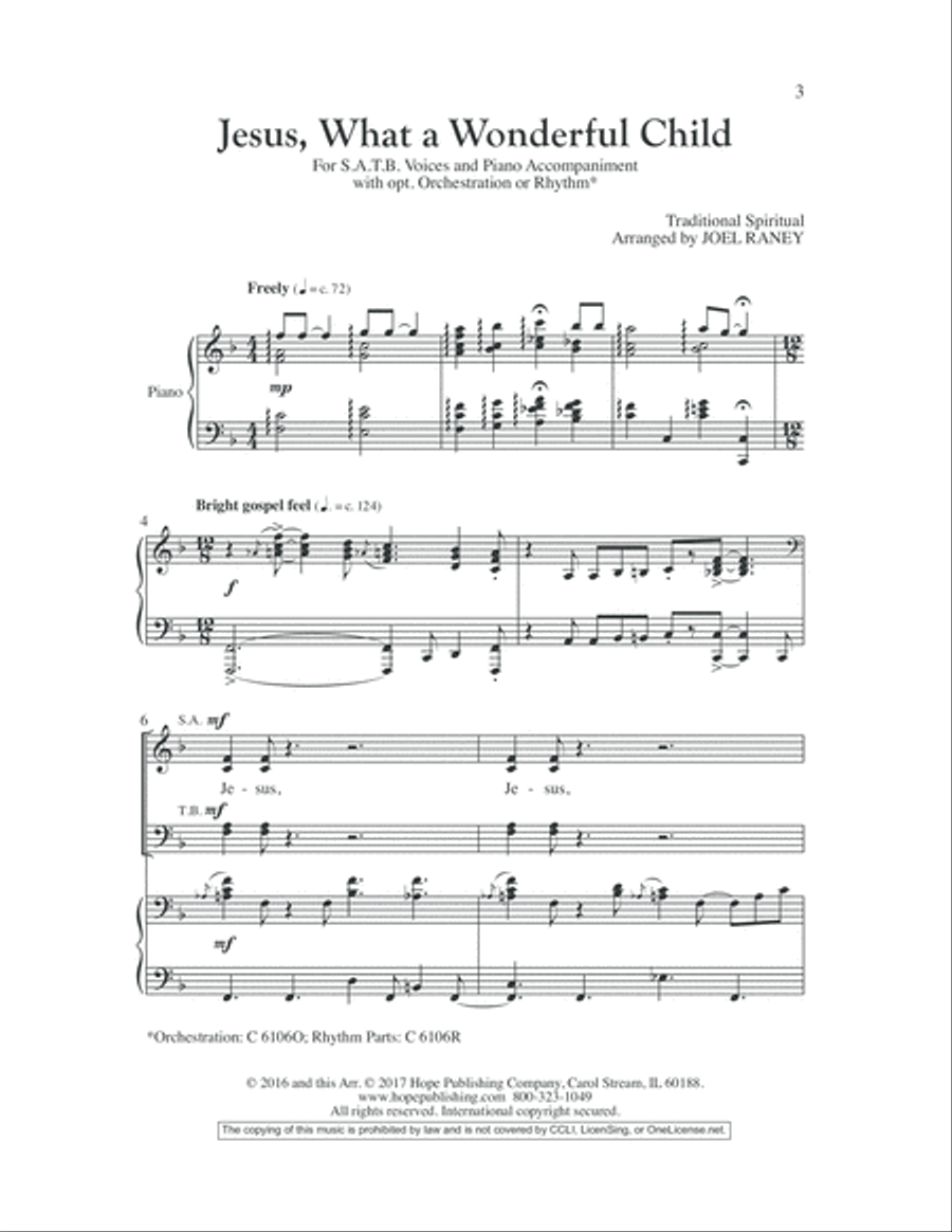 Jesus, What a Wonderful Child with Amen 4-Part scores gallery preview page 3