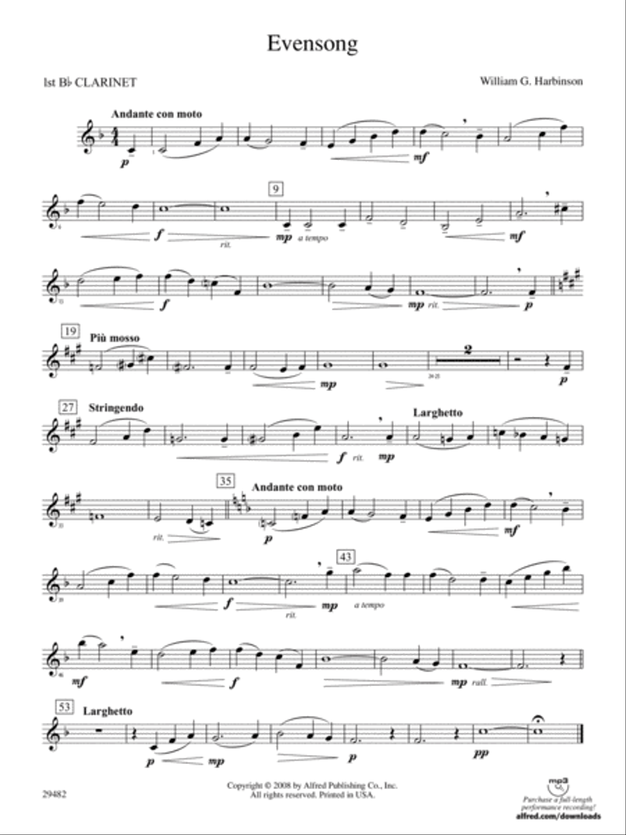 Evensong: 1st B-flat Clarinet Concert Band scores gallery preview page 1