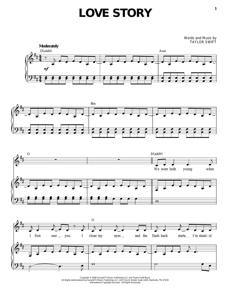 Love Story Piano, Vocal scores gallery preview page 1