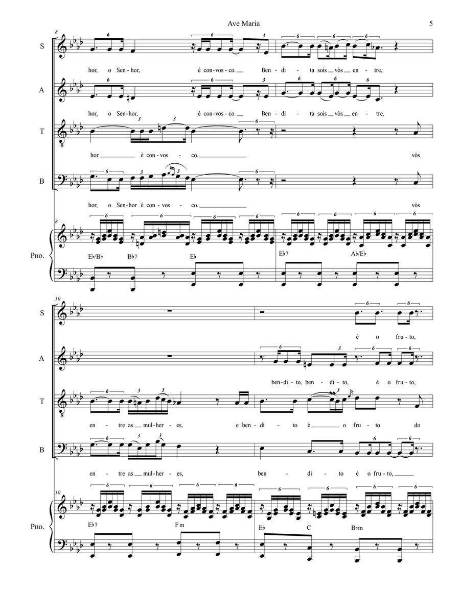 Ave Maria (Portuguese Lyrics - SATB - Medium/Low Key) 4-Part scores gallery preview page 5