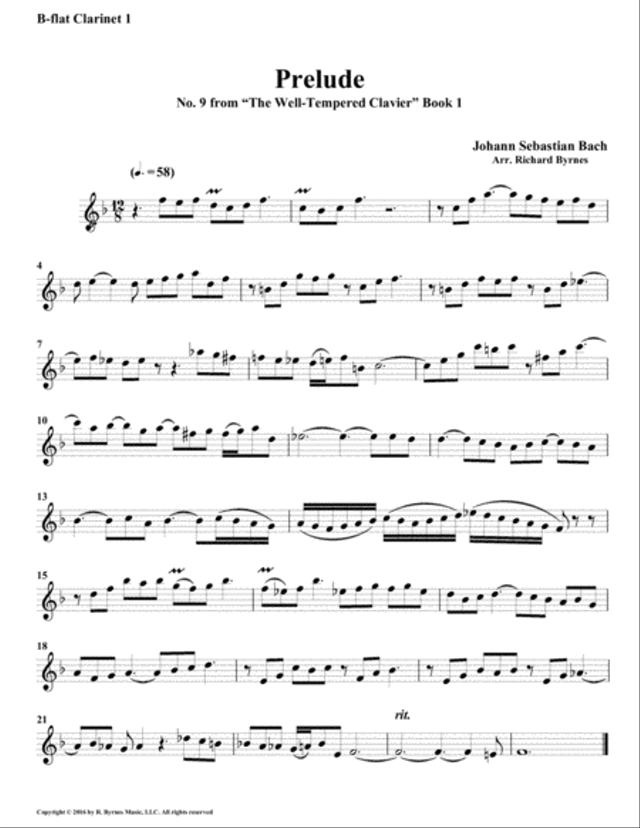 Prelude 09 from Well-Tempered Clavier, Book 1 (Clarinet Quartet) Clarinet Quartet scores gallery preview page 3