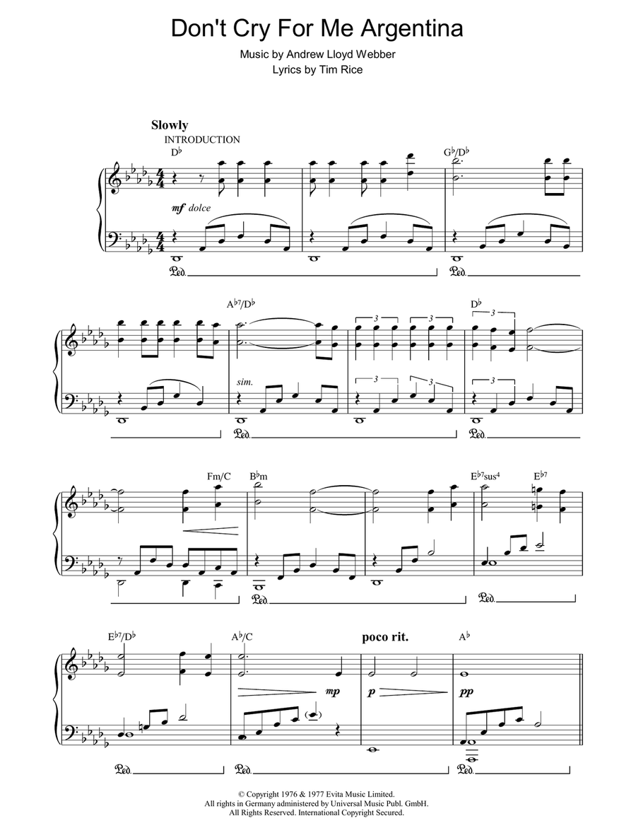 Don't Cry For Me Argentina Piano, Vocal, Guitar scores gallery preview page 1