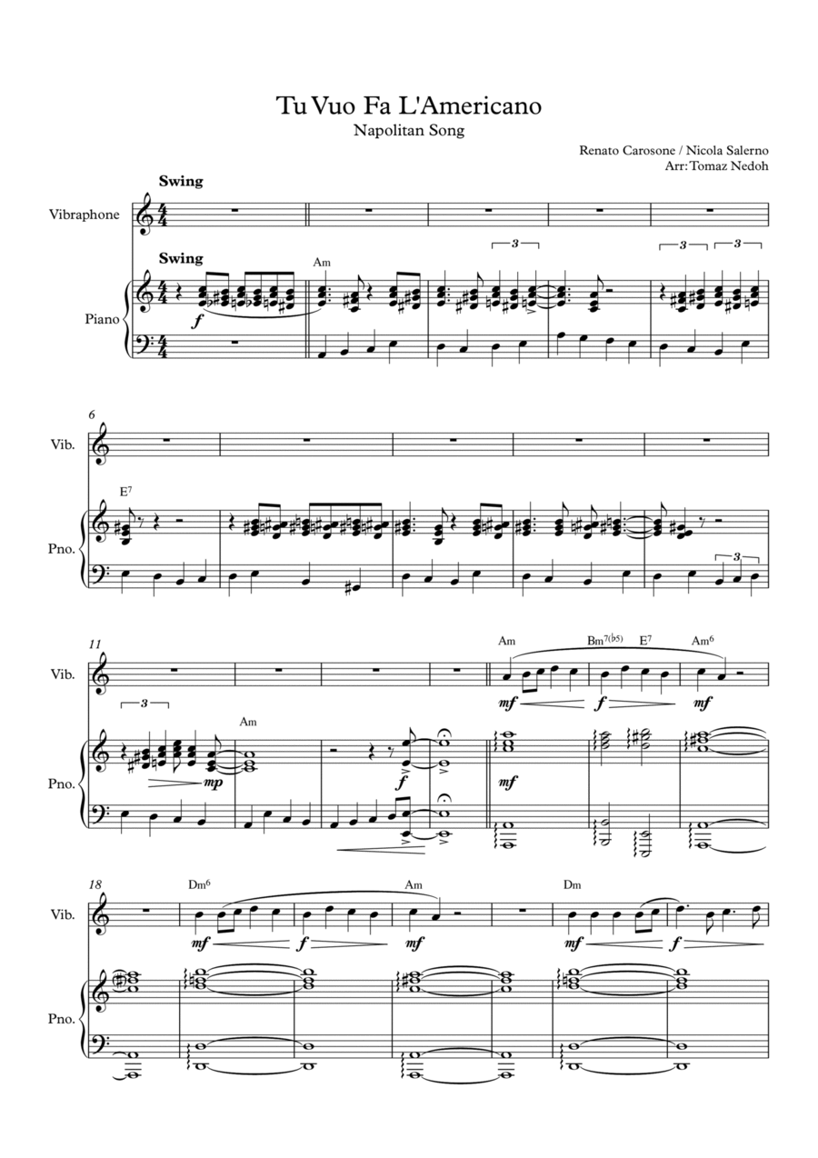 Tu Vuo Fa L'americano Piano scores gallery preview page 1