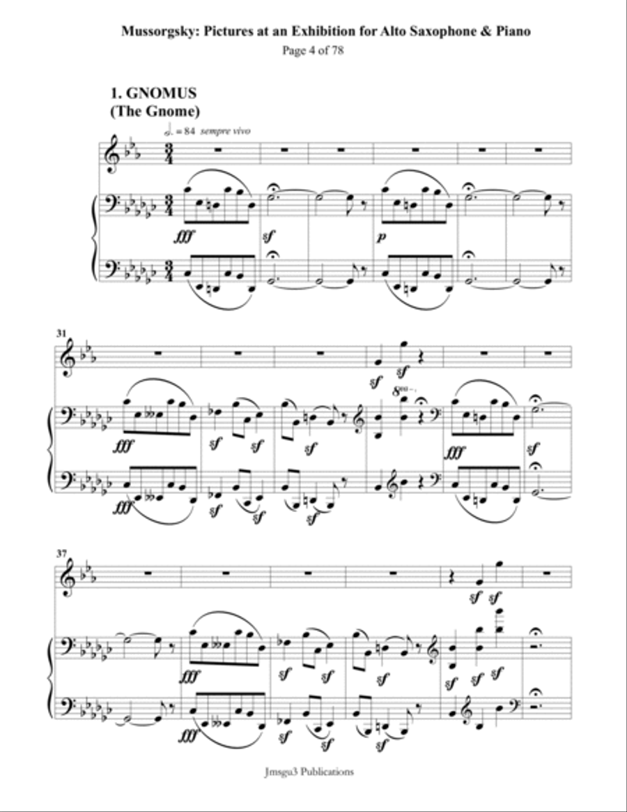 Mussorgsky: Pictures at an Exhibition for Alto Sax & Piano Alto Saxophone scores gallery preview page 4