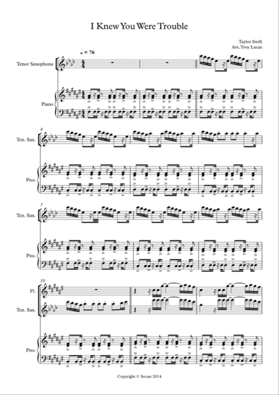 I Knew You Were Trouble Woodwind Duet scores gallery preview page 1