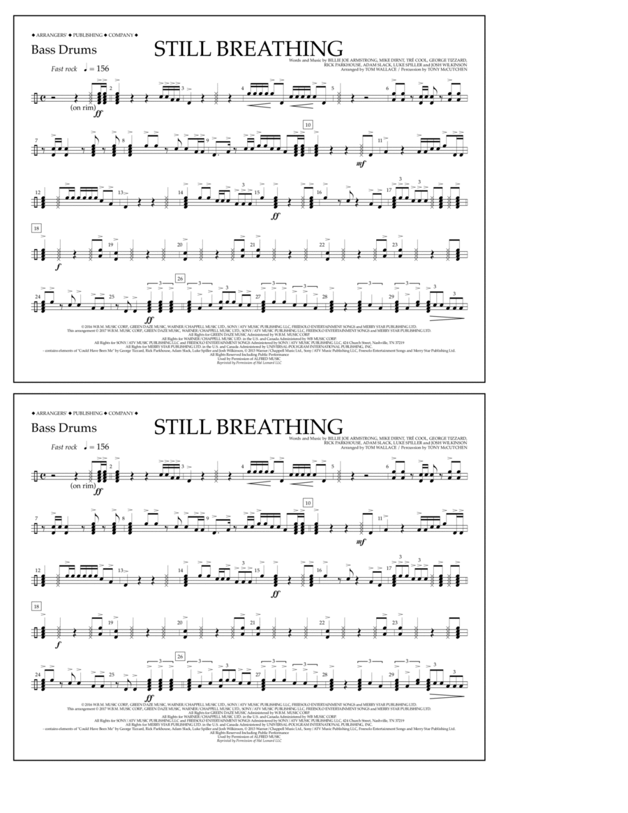 Still Breathing - Bass Drums Drums scores gallery preview page 1