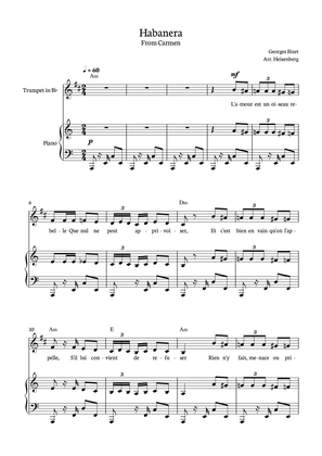 Habanera from Carmen for Trumpet with piano and chords.