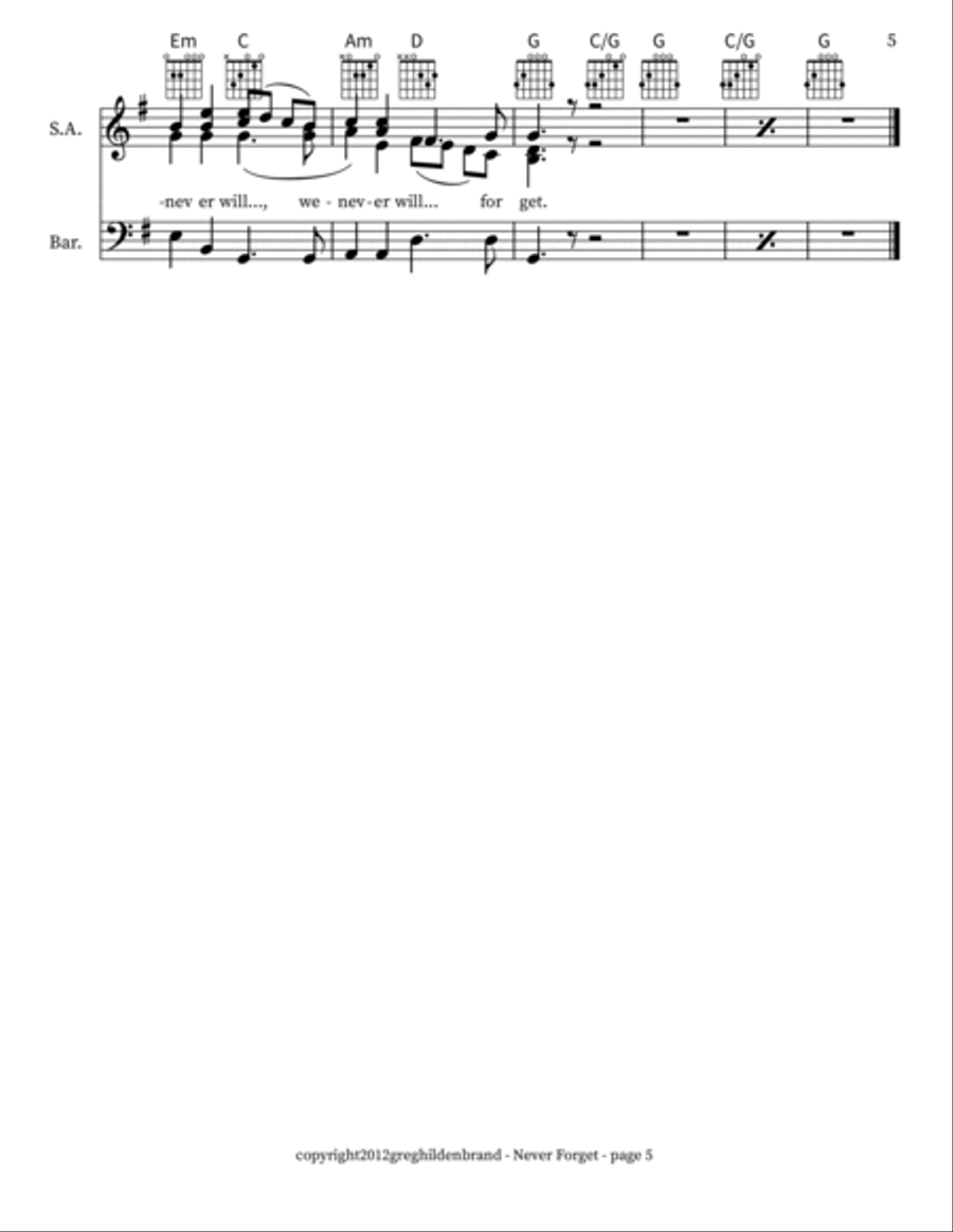 Never Forget - SSAB 3-Part scores gallery preview page 5