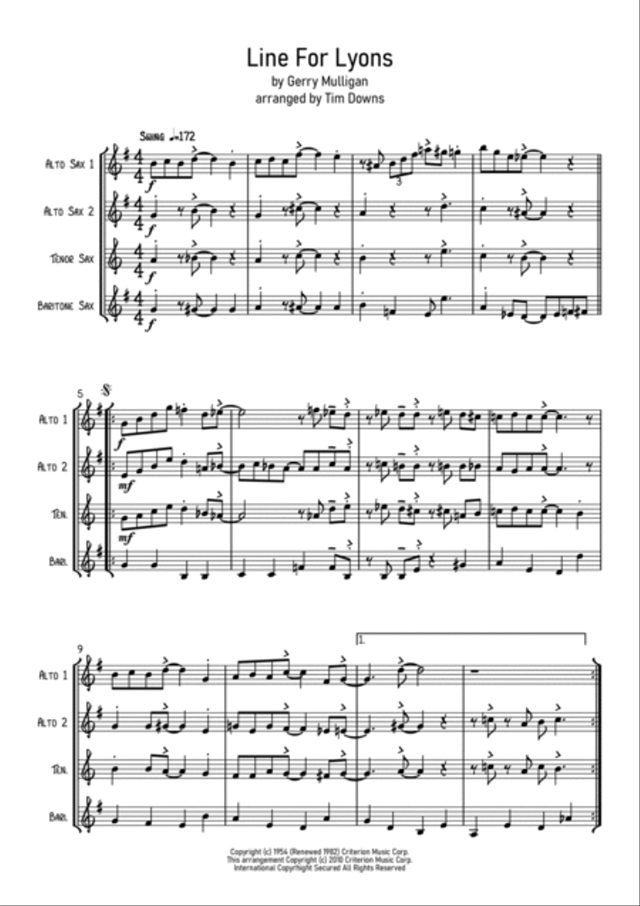 Line For Lyons Line For Lyons Saxophone Quartet scores gallery preview page 2
