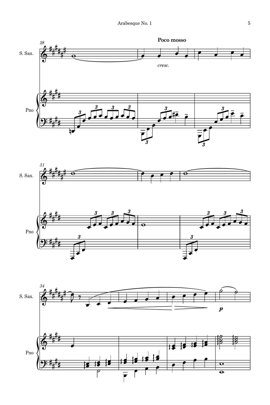 Arabesque No.1 (Simplified for Soprano/Tenor Bb Saxophone and Piano) Soprano Saxophone scores gallery preview page 5