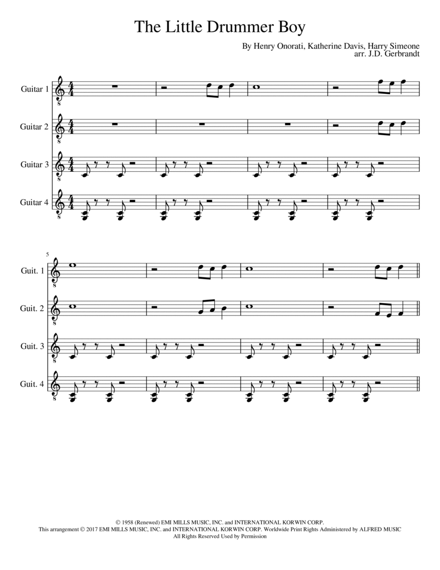 The Little Drummer Boy The Little Drummer Boy Guitar Ensemble scores gallery preview page 1