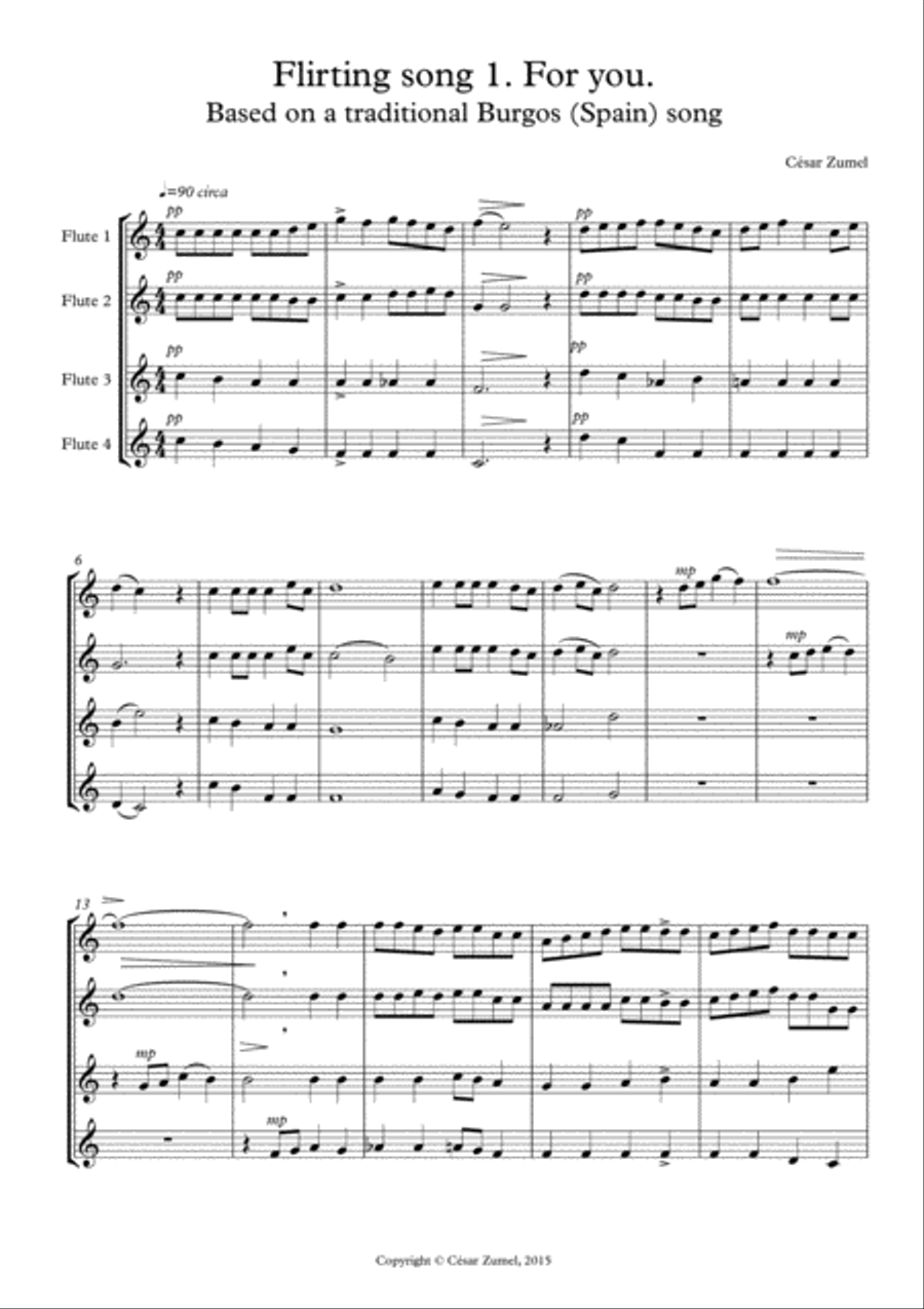 Flirting song 1. For you. Woodwind Quartet scores gallery preview page 1