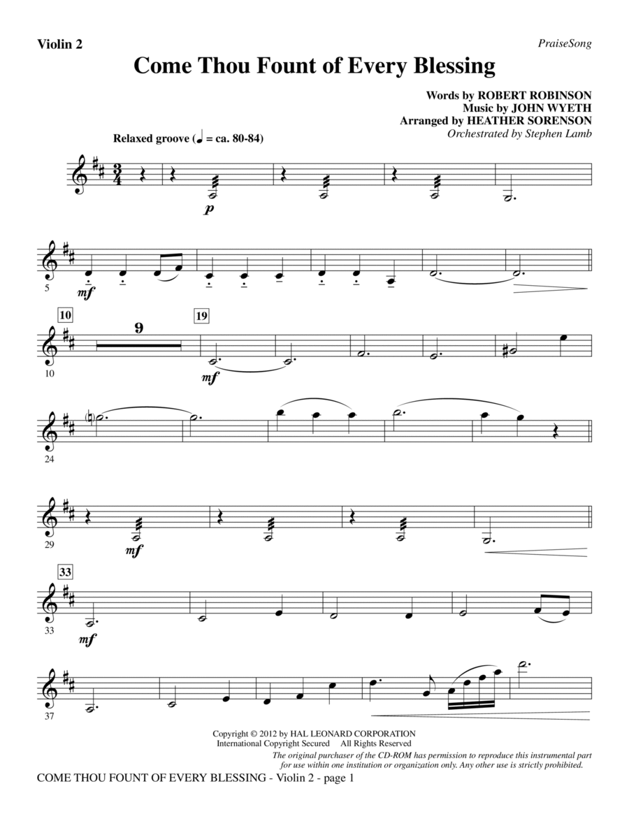 Come, Thou Fount Of Every Blessing - Violin 2 Choir scores gallery preview page 1