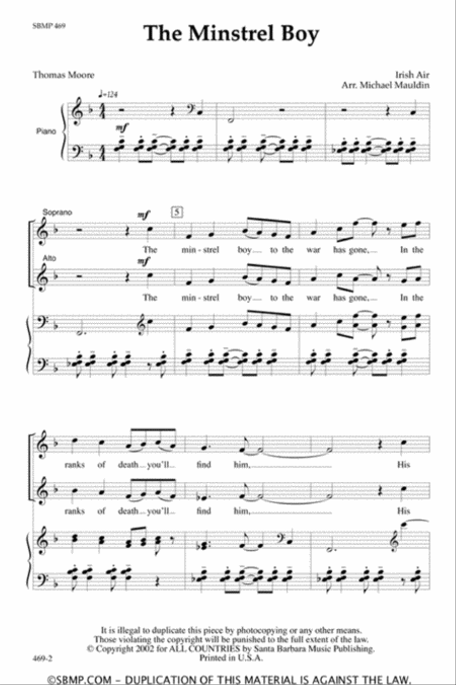 The Minstrel Boy - SATB Octavo image number null