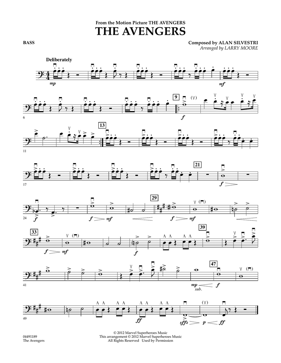 The Avengers (Main Theme) (arr. Larry Moore) - Bass Orchestra scores gallery preview page 1