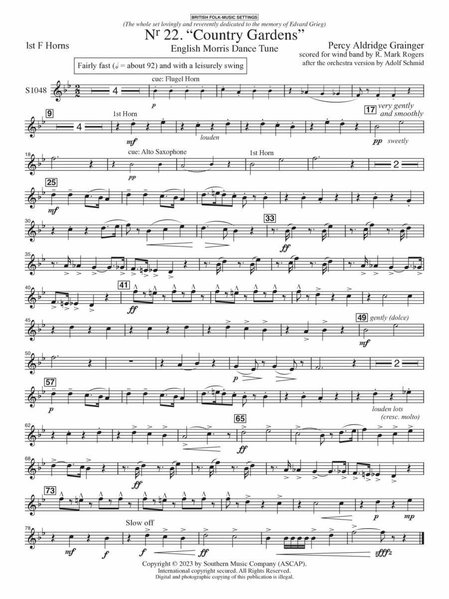 Country Gardens for Symphonic Band - Horn 1 Concert Band scores gallery preview page 1
