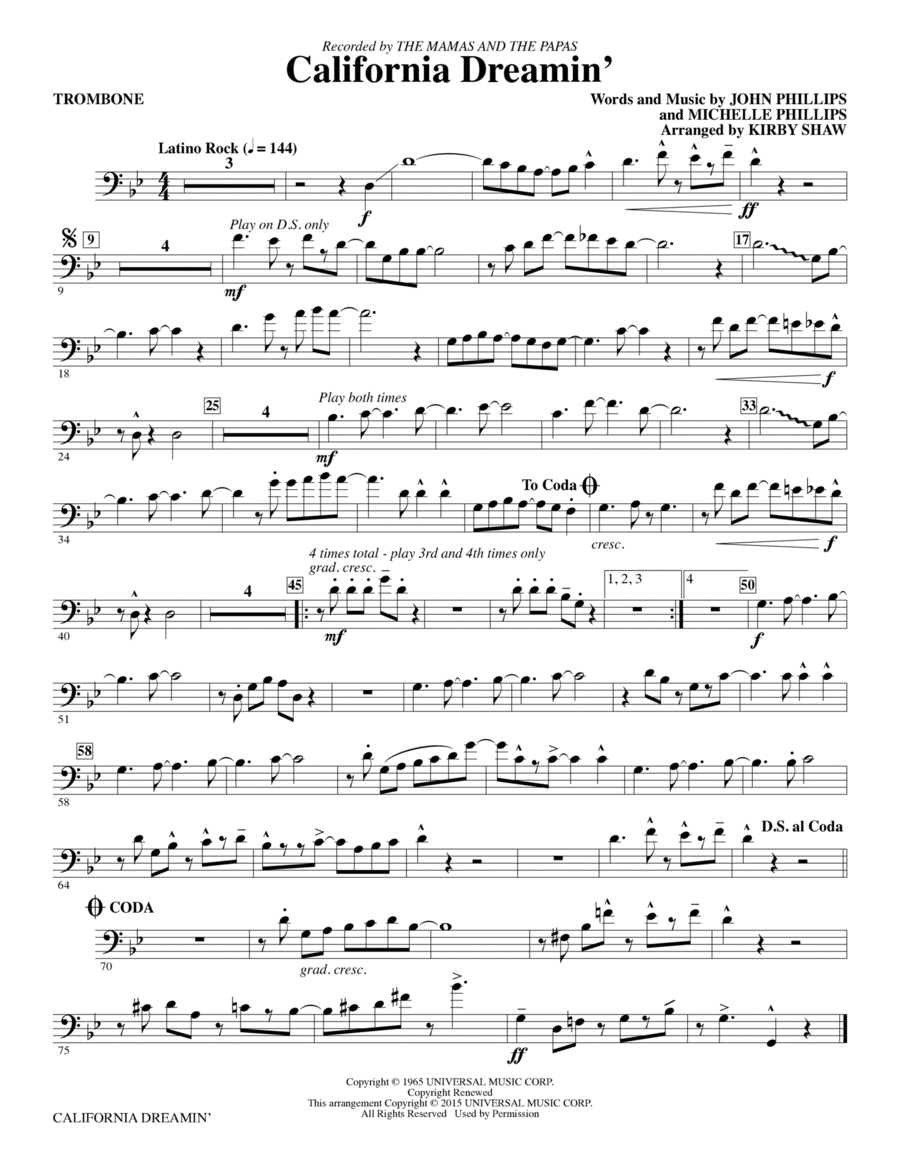 California Dreamin' - Trombone