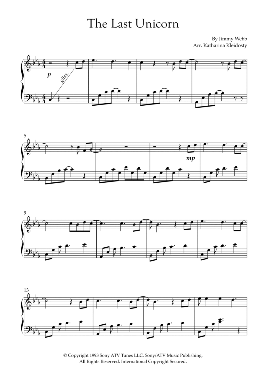 The Last Unicorn (main Theme) Celtic Harp scores gallery preview page 1