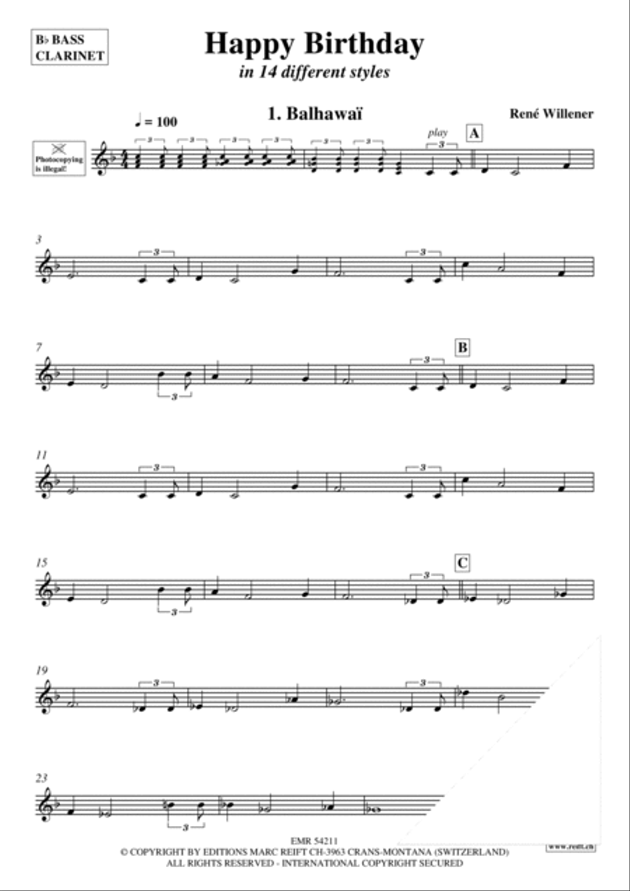 Happy Birthday Bass Clarinet scores gallery preview page 3