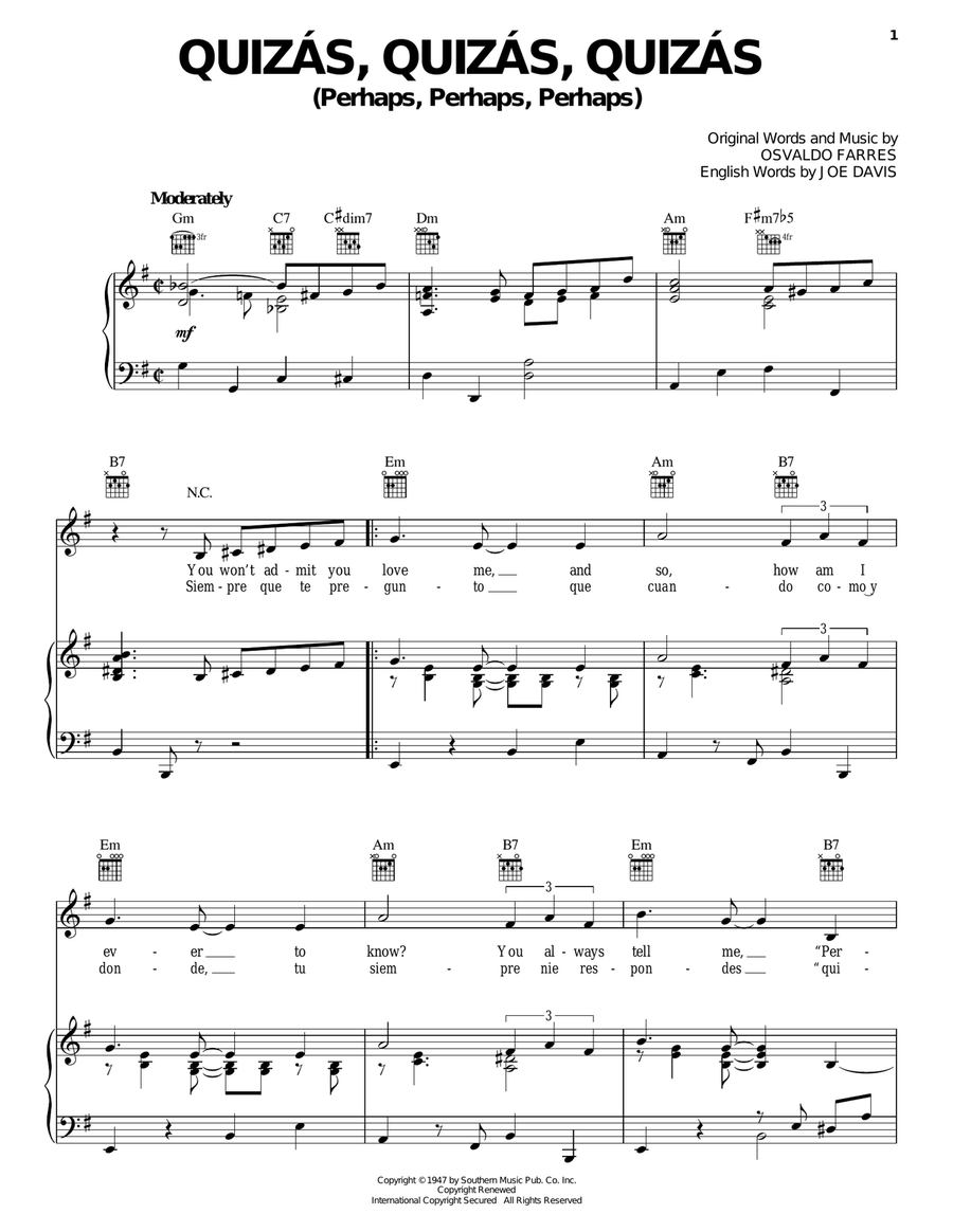 Quizas, Quizas, Quizas (Perhaps, Perhaps, Perhaps) Guitar scores gallery preview page 1