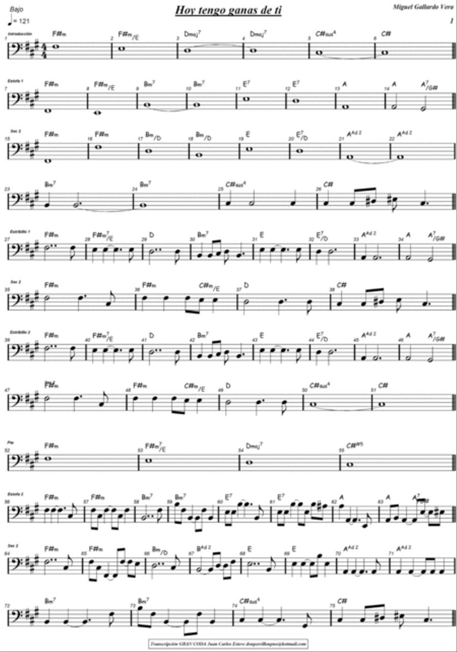 Hoy Tengo Ganas De Ti Bass Voice scores gallery preview page 4