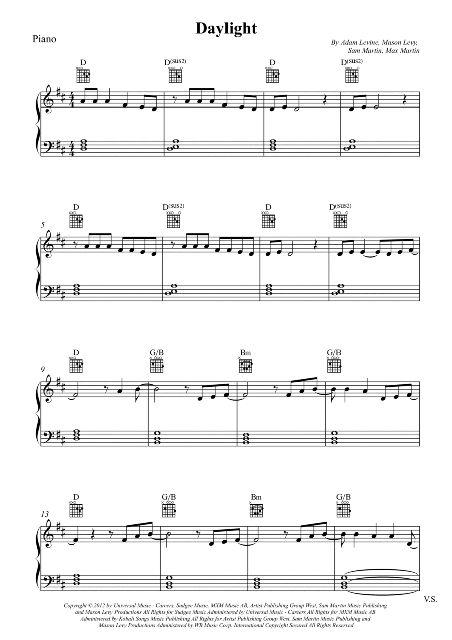 Daylight Piano Solo scores gallery preview page 1