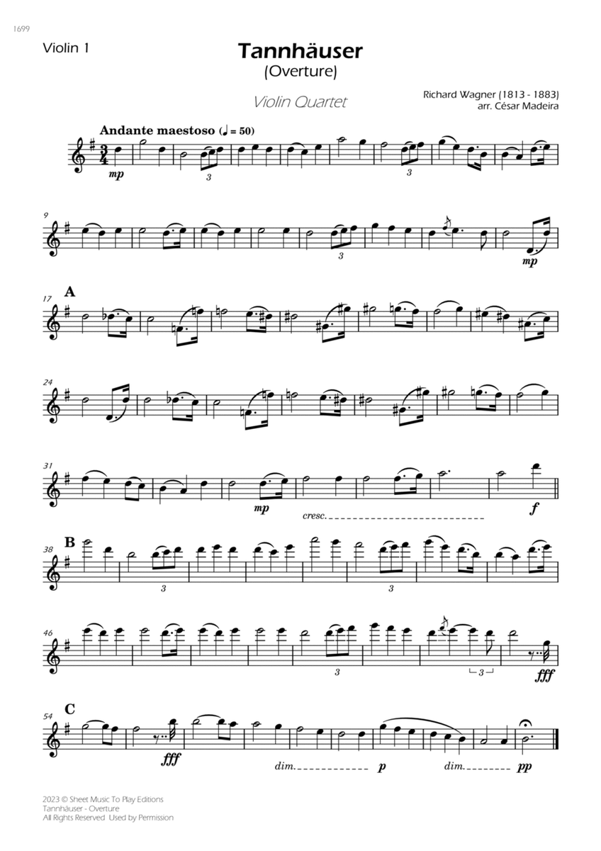 Tannhäuser (Overture) - Violin Quartet (Individual Parts) image number null