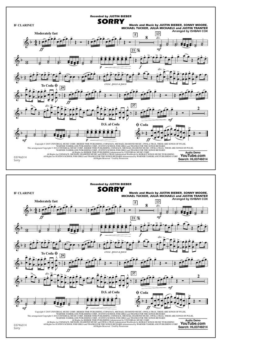 Sorry - Bb Clarinet