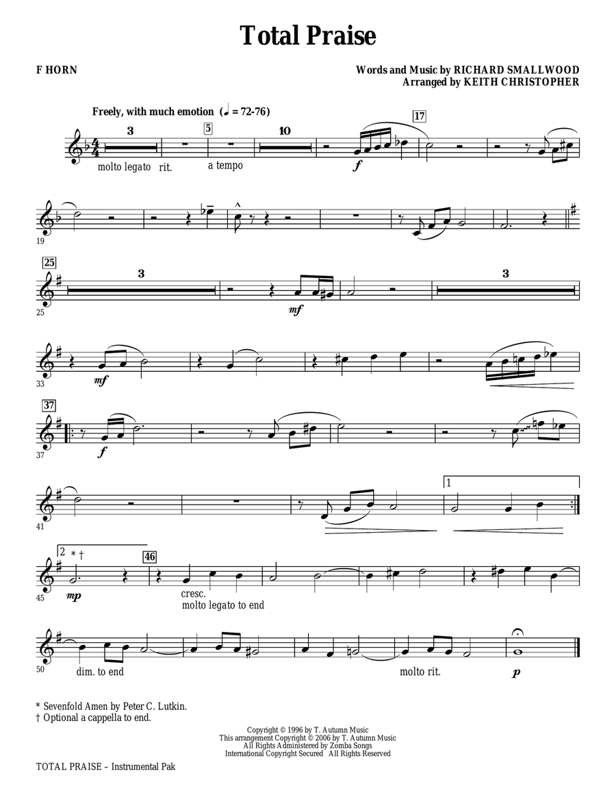 Total Praise - F Horn Total Praise - F Horn Choir scores gallery preview page 1
