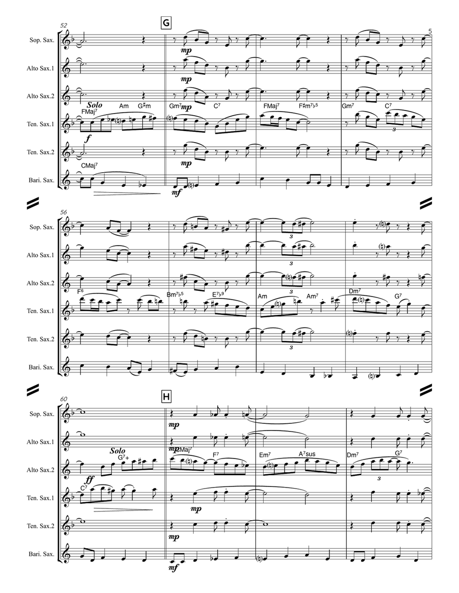 Teach Me Tonight Saxophone Quintet scores gallery preview page 6