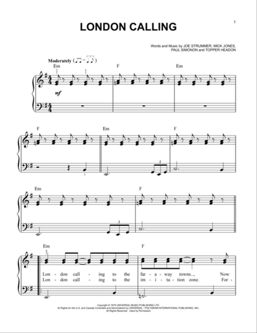 London Calling Easy Piano scores gallery preview page 1