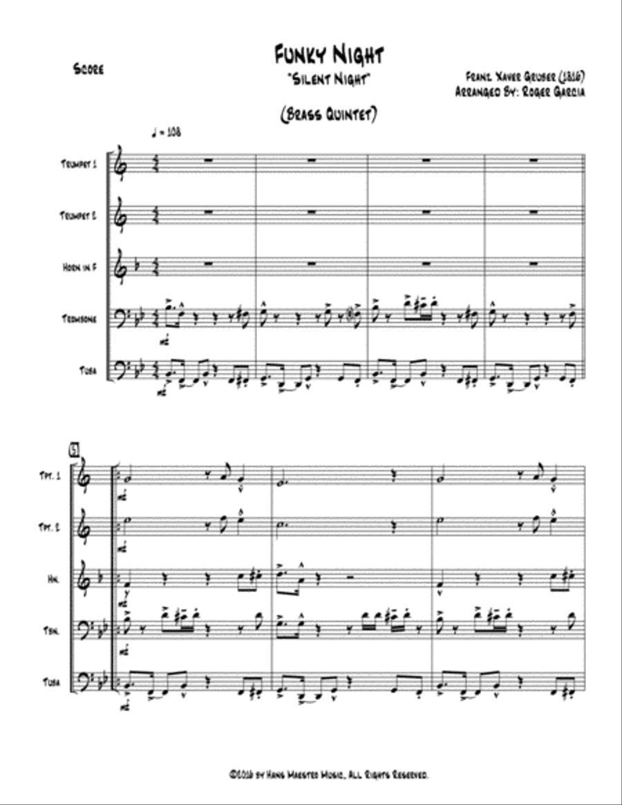 Funky Night (Silent Night) Brass Ensemble scores gallery preview page 2